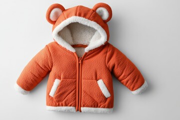 Cozy orange children's jacket with bear ears and fluffy lining for winter adventures