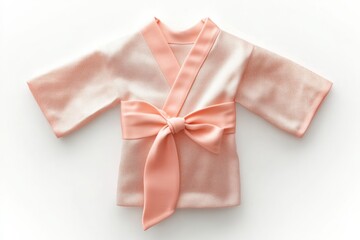 Delicate pink kimono with a satin bow, showcasing intricate fabric details and craftsmanship