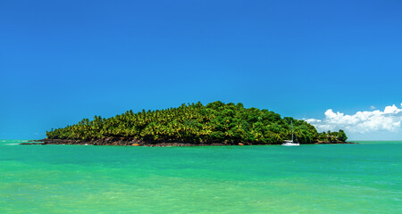 View of Saint Joseph Island from Isle Royale in Salvation Islands Archipelago in French Guiana