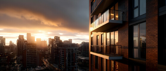Obraz premium Urban Sunset Skyline with Modern Apartment