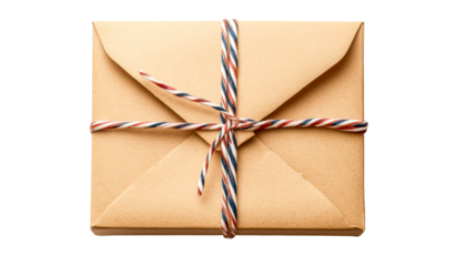 Brown envelope tied with string, cut out transparent