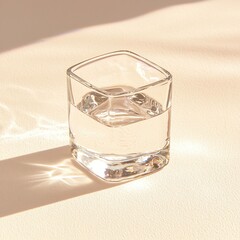 Clear Glass of Water on Beige Background