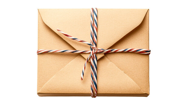 Brown envelope tied with string, cut out transparent