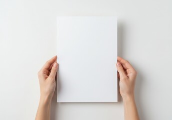 Woman Holding Blank White Paper Sheet Mockup for Message Presentation