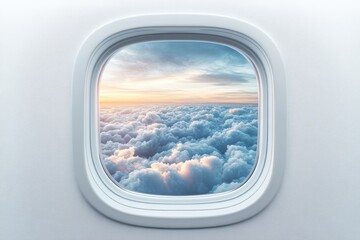 Breathtaking View of Soft Clouds Through Airplane Window at Sunset