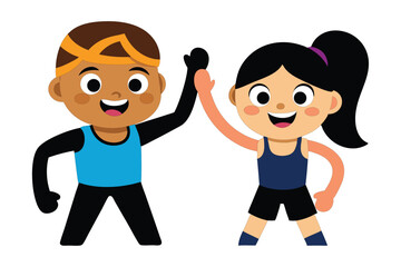 Workout Partner Duo - Trainer & Client High-Five After Training Session - Positive Energy Vector Art