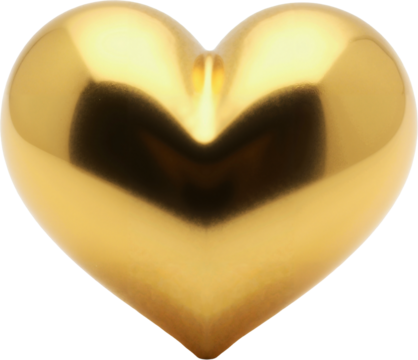 High-Resolution Golden Heart Symbol Isolated on Transparent Background for Marketing and Valentine's Day Promotions