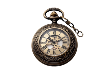 Antique Treasures: The World of Pocket Watches Isolated On White Background.