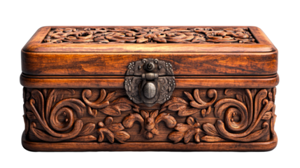 Ornate Wooden Box, Carved, Antique, Isolated, cut out transparent
