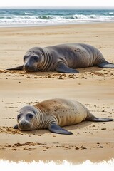 Young elephant seal pup resting on the sand