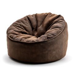 A brown bean bag chair isolated on a white background
