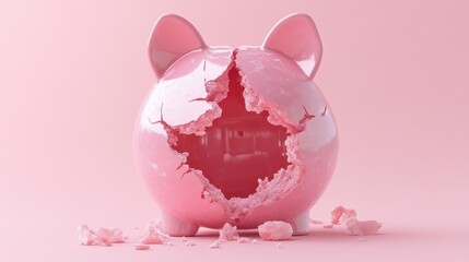 A piggy bank broken in half, isolated background