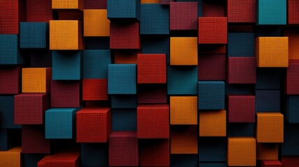 Abstract geometric textured cubes wall, vibrant colors,  digital art