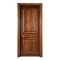 A brown wooden interior door isolated on a white background.