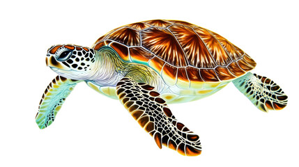 Fototapeta premium Colorful Sea Turtle Swimming Gracefully in Tropical Waters with Clear Background