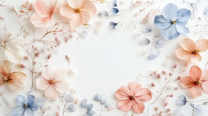 Delicate pastel floral frame soft and elegant flower border for wedding invitations spring cards and feminine designs