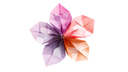 Origami flower with gradient colors, cut out transparent