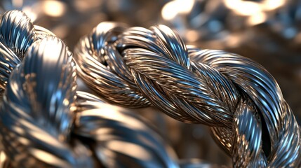 Braided Metallic Strand Displays Twisting Steel Strands Up Close