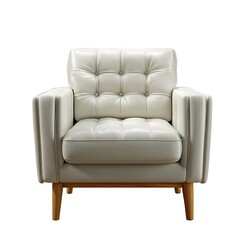 Fototapeta premium A modern white leather armchair with wooden frame, isolated on a white background