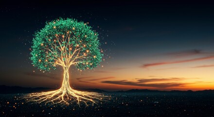 Glowing tree at sunset