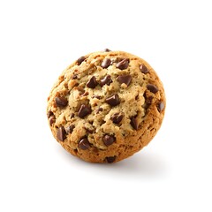 A single chocolate chip cookie isolated on a clean white background