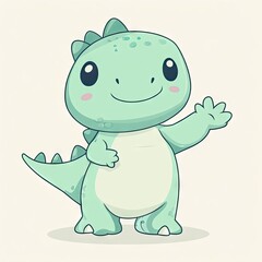 Fototapeta premium A cheerful, light green, cartoon dinosaur character waving.