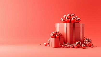 Gift boxes on coral background