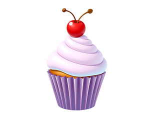 Delicious Cartoon Cupcake with Cherry on Top
