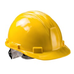 Fototapeta premium A yellow hard hat, also known as a safety helmet, designed for construction workers and other professionals requiring head protection. The helmet is isolated on a white background