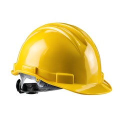 Fototapeta premium A yellow hard hat, also known as a safety helmet, designed for construction workers and other professionals requiring head protection. The helmet is isolated on a white background