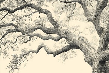 A detailed pencil sketch of tree stems