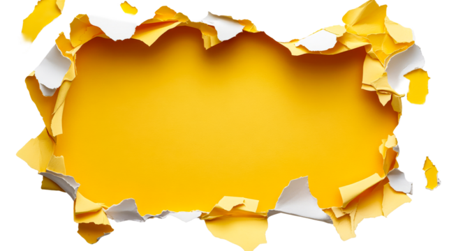 Torn paper on bright yellow backdrop