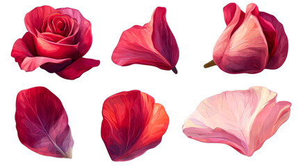 Beautiful rose petals in various shapes and colors
