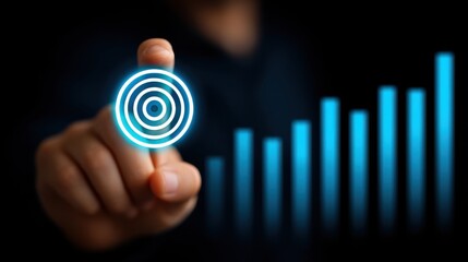Close up of a businessman s hand interacting with a futuristic data visualization dashboard displaying charts and graphs that provide valuable business insights and strategic planning information