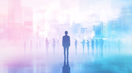 Fototapeta premium Silhouette figures in city