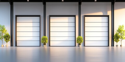 Three Modern White Garage Doors in a Building