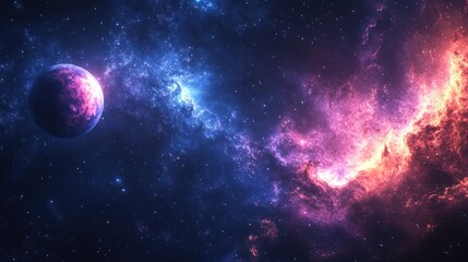 Fototapeta premium celestial wonder a vibrant nebula and planet in a dazzling display of cosmic artistry blending blues pinks and purples in ethereal beauty