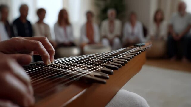 Musicians Hands Create Serene Harmony Gathering of People Connected Through Music and Artistry of String Instruments