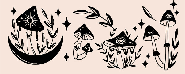 Hand-drawn vintage mystical and magic symbols illustration