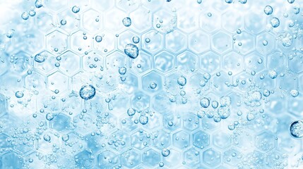 Bubbles rising in water, hexagonal background, refreshing drink concept