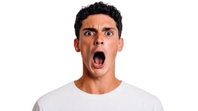 Young man shouting with a surprised expression