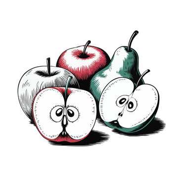 Apple and Pear Duo: Simple Line Art Featuring Classic Orchard Fruits