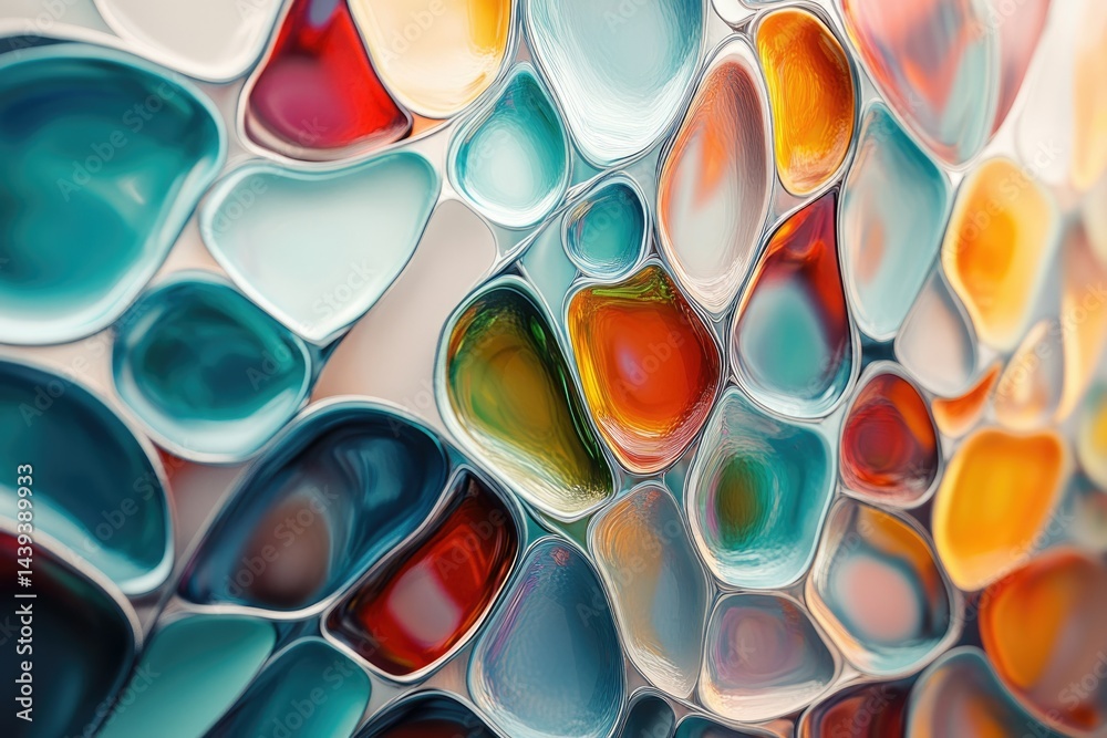 Aufkleber abstract image of colorful, glossy, interconnected shapes resembling liquid pebbles or gems.