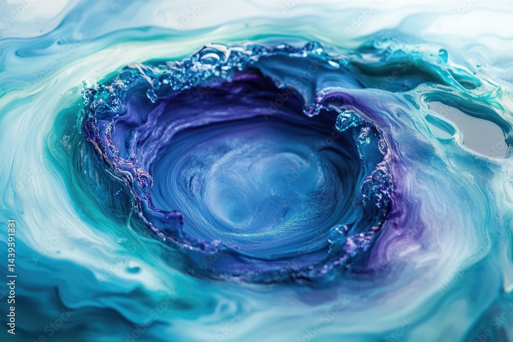 Poster abstract swirling blue and purple paint creating a mesmerizing vortex effect.