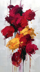 Abstract Impasto Painting Red, Gold, and Crimson Floral Expression