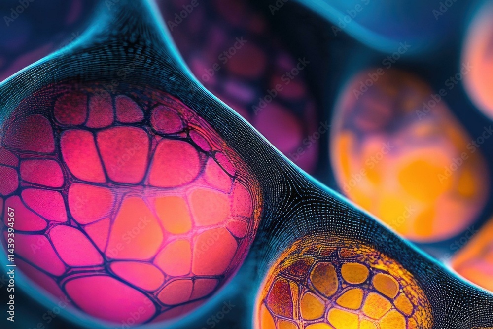 Aufkleber abstract close-up of vibrant, interconnected cells resembling a complex network.