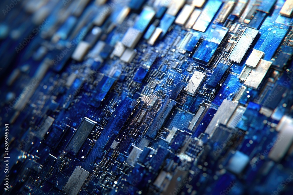 Poster Abstract close-up of a complex circuit board, showcasing intricate details and technological complexity.