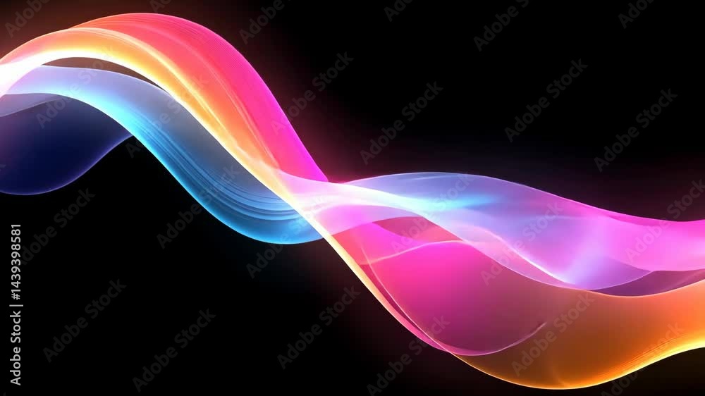 Poster vibrant multicolored waveforms creating dynamic light trails on black background