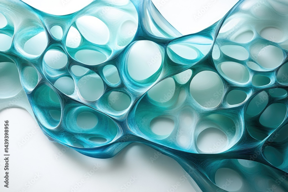 Poster Abstract turquoise 3D rendering of interconnected organic forms resembling a network or cellular structure.