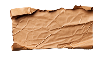 Crumpled brown paper on transparent bg